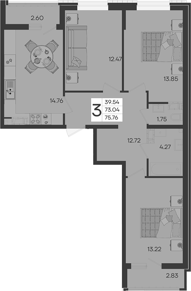 Продается 3-комн. квартира, 73.01 м²
