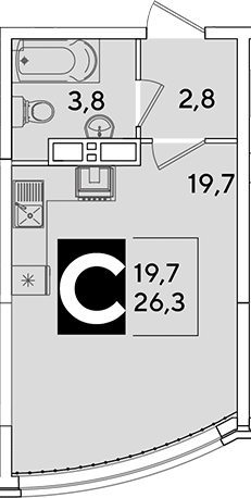 Продается 1-комн. квартира, 26.3 м²