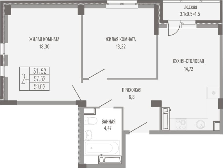 Продается 3-комн. квартира, 59.75 м²