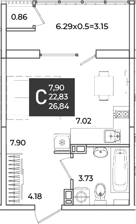 Студия, 22.83 м², 4/18 этаж, ЖК «Образцово»