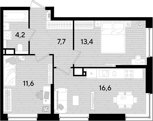 Продается 2-комн. квартира, 53.5 м²