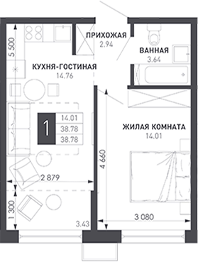 1-комн. Иначе в Молодежном