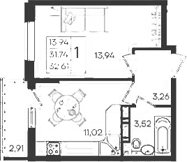 1-комн., 31.74 м², 12/18 этаж, ЖК «Дом 101»