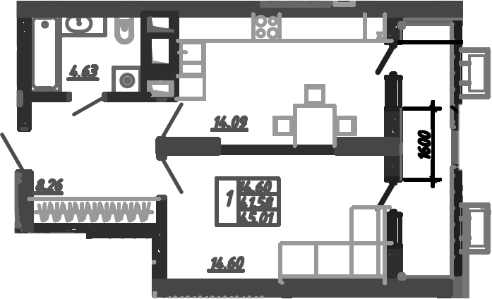 Продается 1-комн. квартира, 41.58 м²