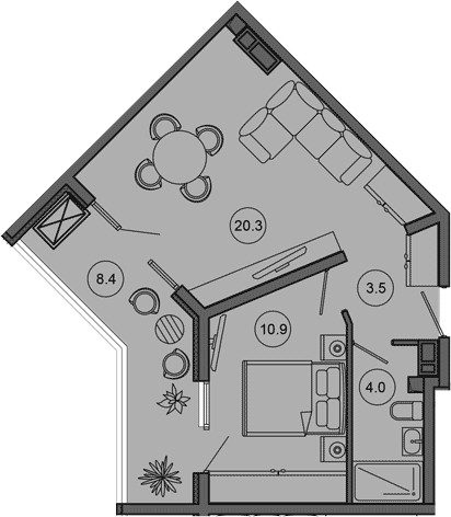 2-комн., 38.7 м², 6/10 этаж, ЖК «Гостиничный комплекс GREENMONT»