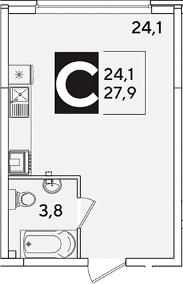 Студия, 27.9 м², 2/16 этаж, ЖК «Самолет»