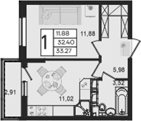 1-комн., 32.4 м², 8/18 этаж, ЖК «Дом 101»