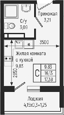 Студия, 16.13 м², 8/9 этаж, ЖК «Ботаника Хиллс»