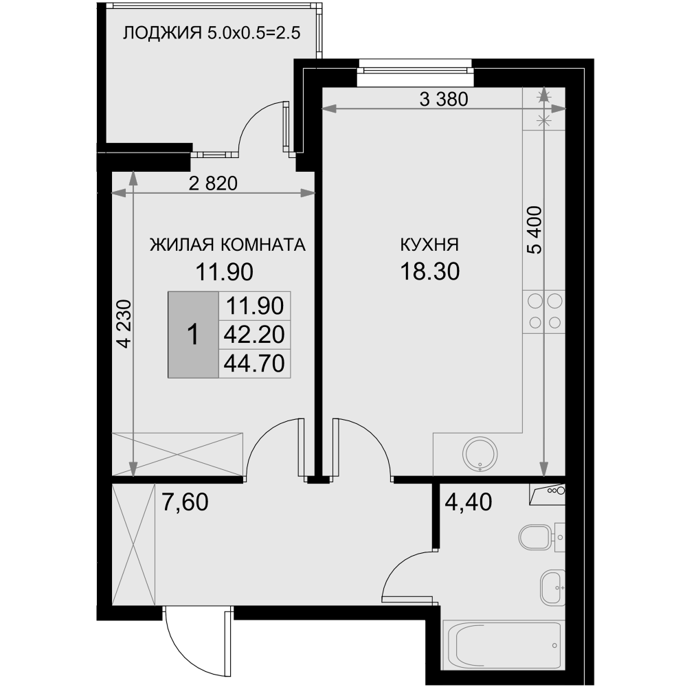 Продается 2-комн. квартира, 42.2 м²