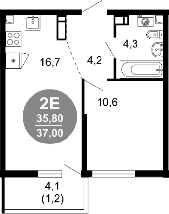 2-комн., 35.8 м², 13/17 этаж, ЖК «Лестория»