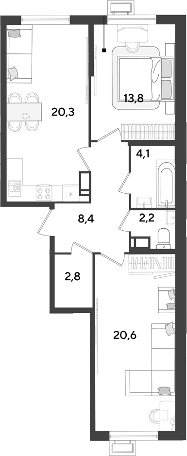3-комн., 72.2 м², 12/18 этаж, ЖК «Парк Победы»