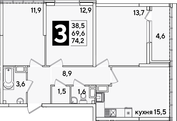 Продается 4-комн. квартира, 69.6 м²