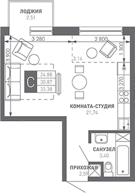 Студия, 31.89 м², 5/9 этаж, ЖК «Иначе в Молодежном»