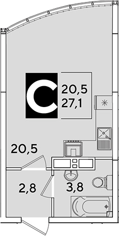Студия, 27.1 м², 16/16 этаж, ЖК «Самолет»