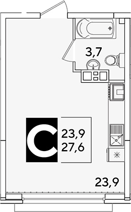 Студия, 27.6 м², 9/16 этаж, ЖК «Самолет»