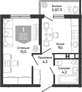 1-комн. Облака