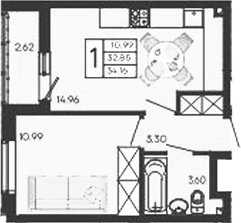 Продается 1-комн. квартира, 32.85 м²