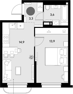 1-комн., 35.7 м², 9/18 этаж, ЖК «Грейд»