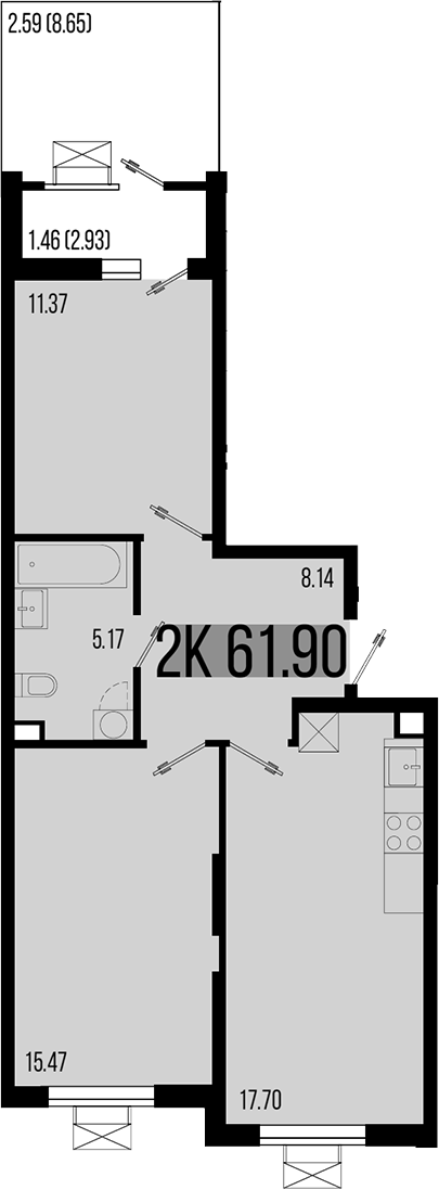 Продается 3-комн. квартира, 57.84 м²