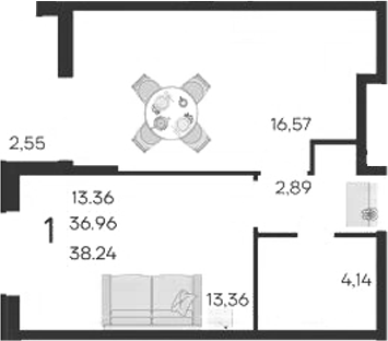 1-комн., 36.97 м², 2/9 этаж, ЖК «Дом 101»