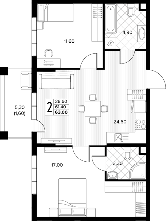 Продается 2-комн. квартира, 61.4 м²