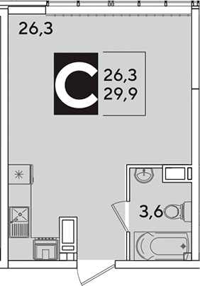 Студия, 29.9 м², 15/16 этаж, ЖК «Самолет»