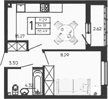Продается 1-комн. квартира, 34.18 м²