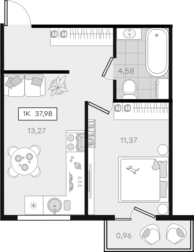 Продается 1-комн. квартира, 37.02 м²