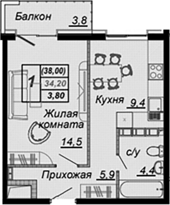1-комн. Чайные Холмы