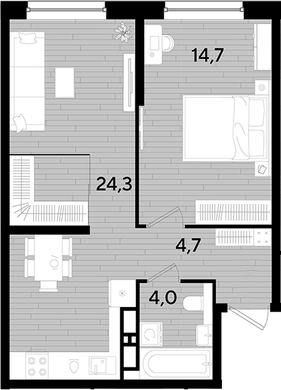 1-комн., 47.7 м², 13/16 этаж, ЖК «DОГМА ПАРК»