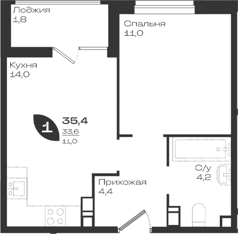 Продается 1-комн. квартира, 33.6 м²