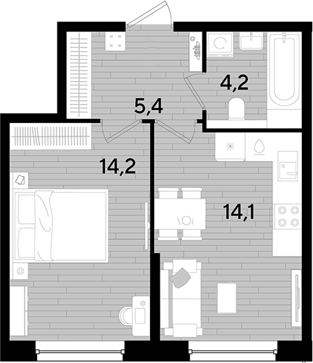 1-комн., 37.9 м², 2/16 этаж, ЖК «DОГМА ПАРК»