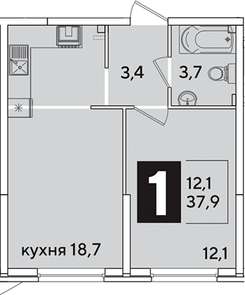 Продается 2-комн. квартира, 37.9 м²