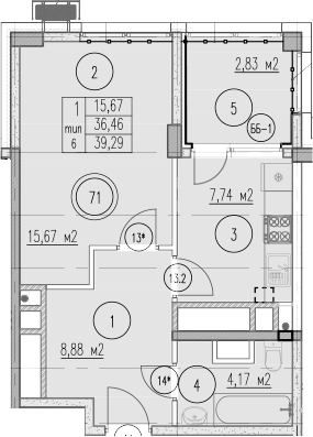 1-комн., 36.46 м², 3/10 этаж, ЖК «Agoy Park Residence by Lavicon»