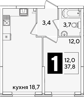 2-комн., 37.8 м², 2/16 этаж, ЖК «Самолет»