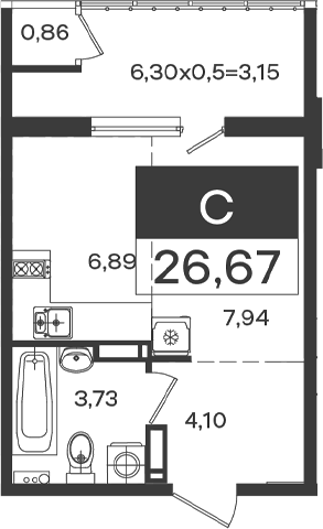 Студия, 23.52 м², 16/18 этаж, ЖК «Образцово»