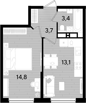 1-комн., 35 м², 13/16 этаж, ЖК «DОГМА ПАРК»