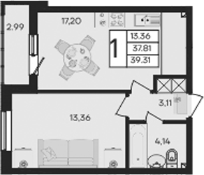 Продается 1-комн. квартира, 37.81 м²