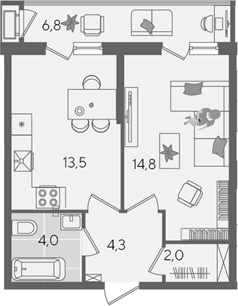Продается 1-комн. квартира, 38.6 м²