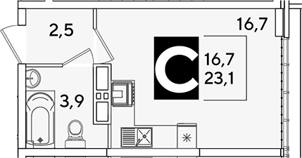 Продается 1-комн. квартира, 23.1 м²
