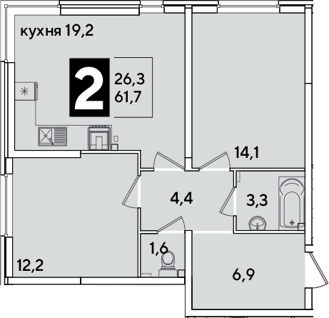 Продается 3-комн. квартира, 61.7 м²