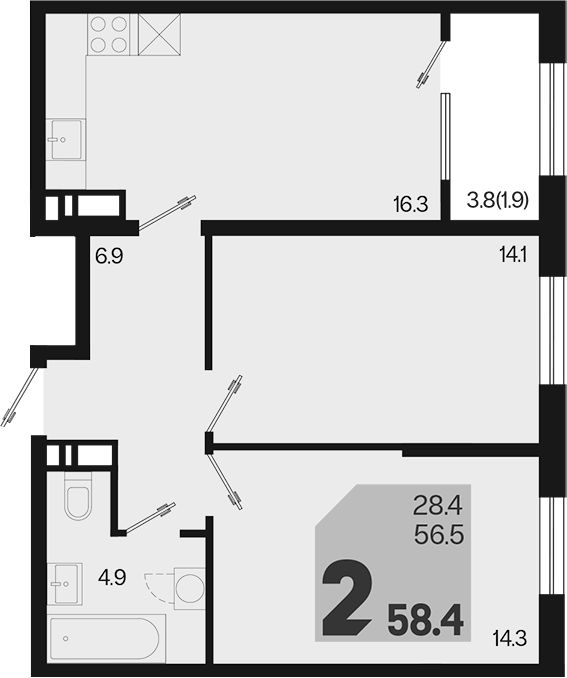 Продается 3-комн. квартира, 56.5 м²