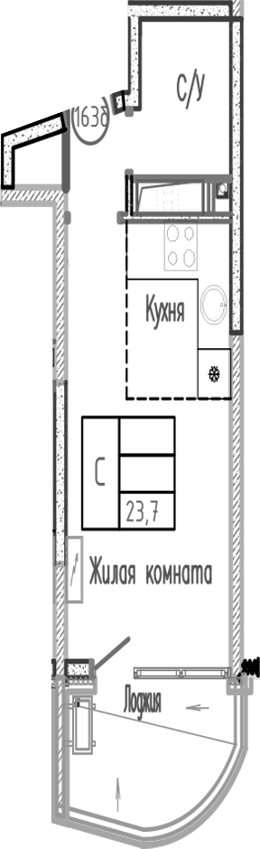 Студия, 21.3 м², 4/12 этаж, ЖК «Sun Hills Ольгинка»