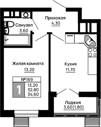 Продается 1-комн. квартира, 32.8 м²