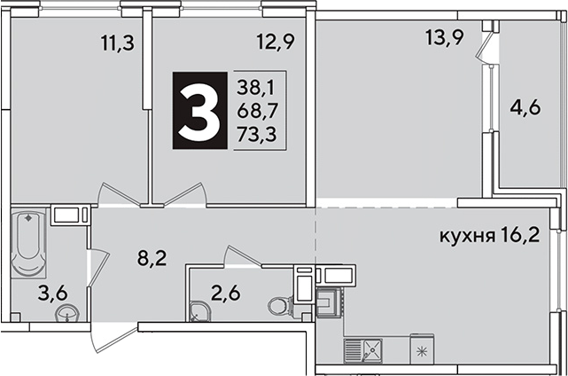 4+ комнаты, 68.7 м², 11/16 этаж, ЖК «Самолет»