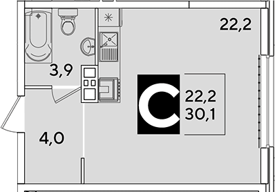 Студия, 30.1 м², 3/16 этаж, ЖК «Самолет»