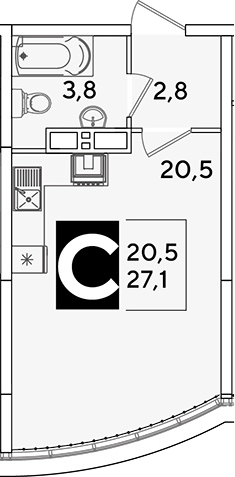 Продается 1-комн. квартира, 27.1 м²