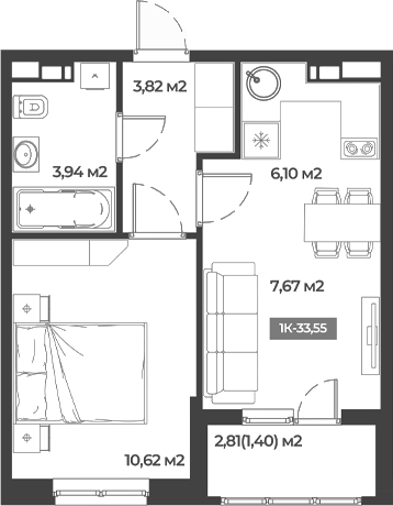 1-комн., 32.15 м², 3/5 этаж, ЖК «Соловей»