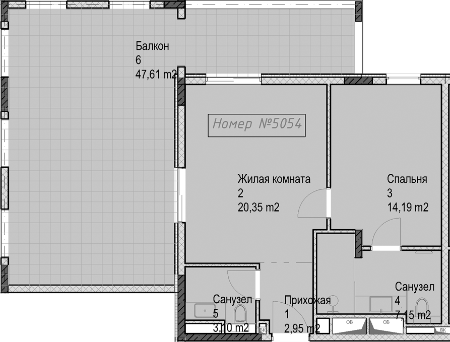 2-комн., 47.8 м², 5/6 этаж, ЖК «Гостиничный комплекс Николай 1»