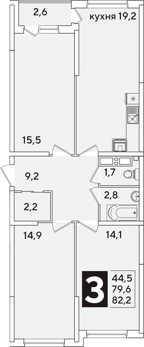 4+ комнаты, 79.6 м², 11/16 этаж, ЖК «Самолет»